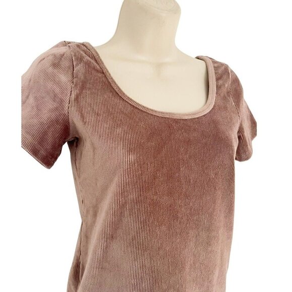 Hollister Womans Sz M Tan Corduroy Ribbed Short Sleeve Scoop Neck Top NWT - Picture 2 of 8